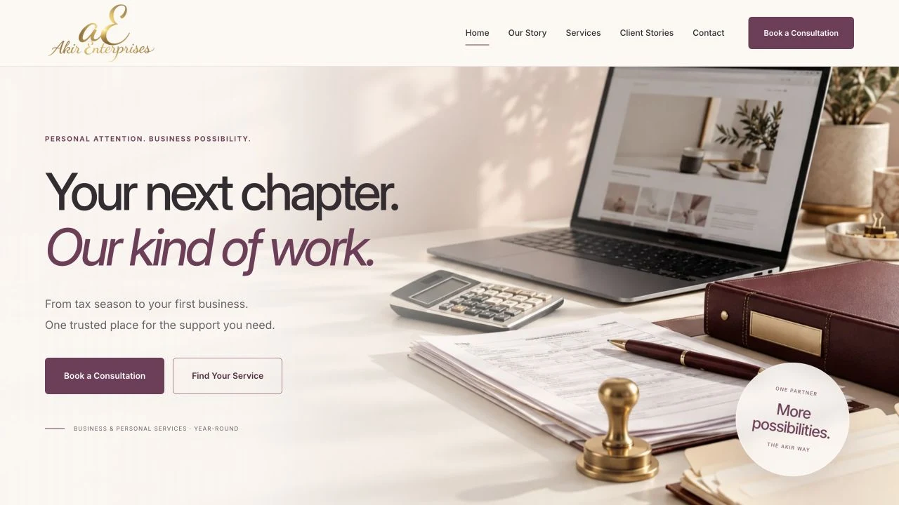 Akir Business Solutions website homepage
